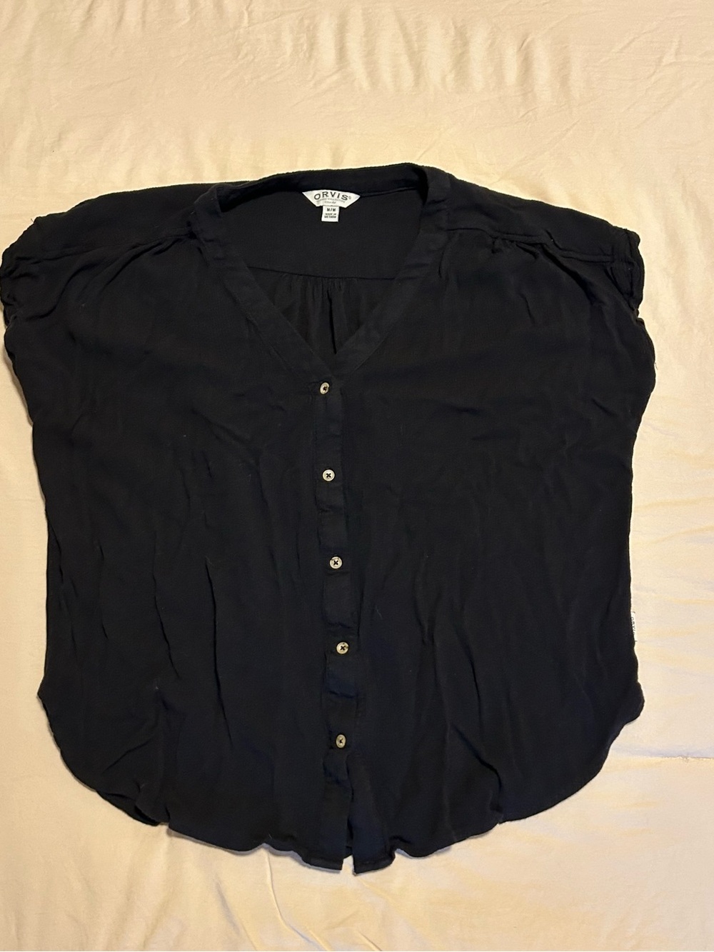 Orvis Women's Black Button-Front V-Neck Blouse Size Medium Classic Minimalist